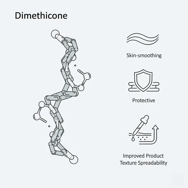 Dimethicone functions: smoothing, protecting, texture.