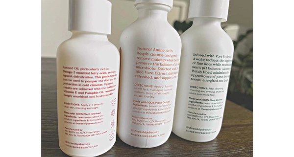 Various skincare product ingredient labels highlighting their complexity.