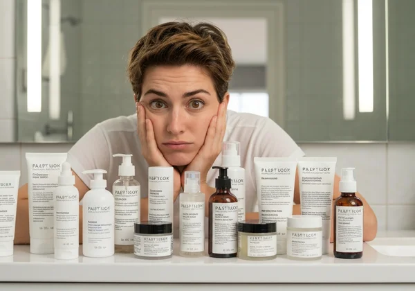 某人看着护肤品感到沮丧