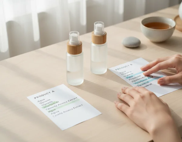 Vergleich von zwei Hautpflege-Inhaltsstofflisten