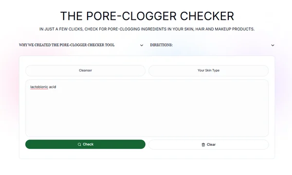 Pore Clogging Checker tool interface showing input box.