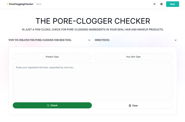 Person checking skincare ingredients with online checker tool.