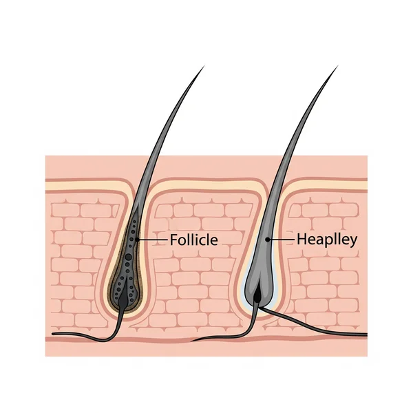 Diagram showing a clogged skin pore with debris.