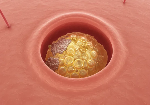 Detailed illustration of a clogged skin pore