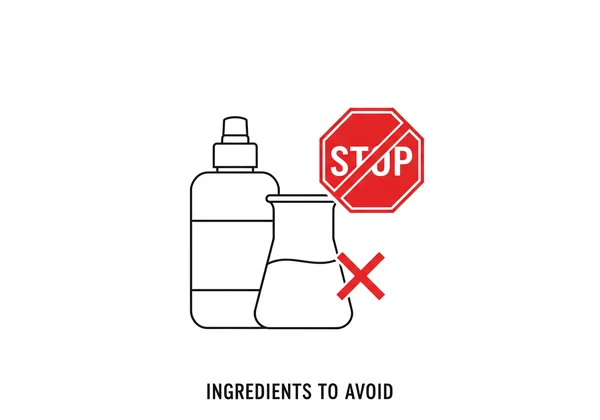 A warning sign over a generic cosmetic ingredient bottle