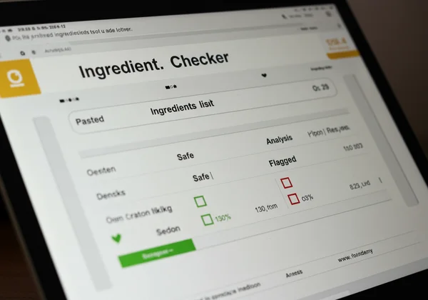 Interface of an online skincare ingredient checker tool.