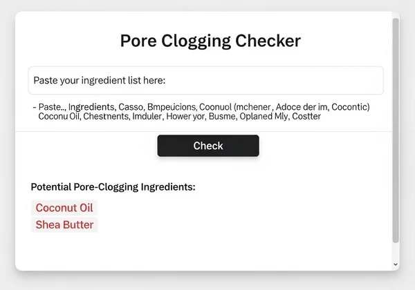 Screenshot of a pore clogging checker website